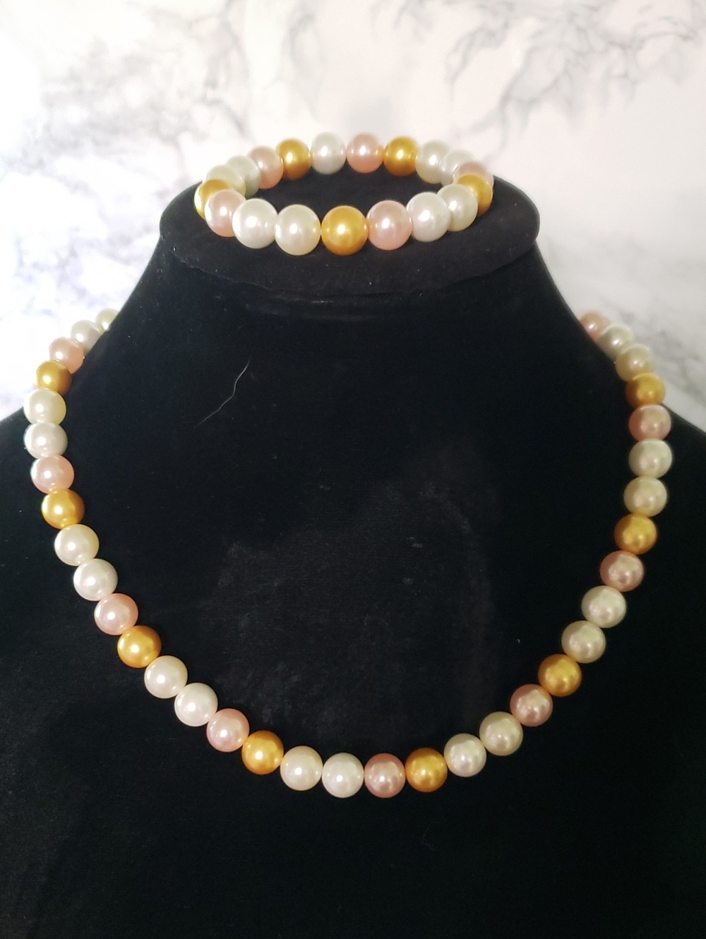 Classic Multi-Color Pearl Necklace and Bracelet Set, NWT